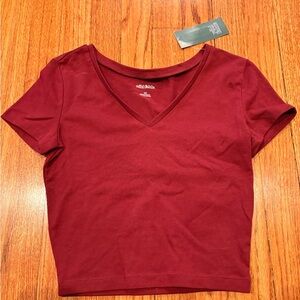 Wild Fable Maroon V-Neck Crop Top